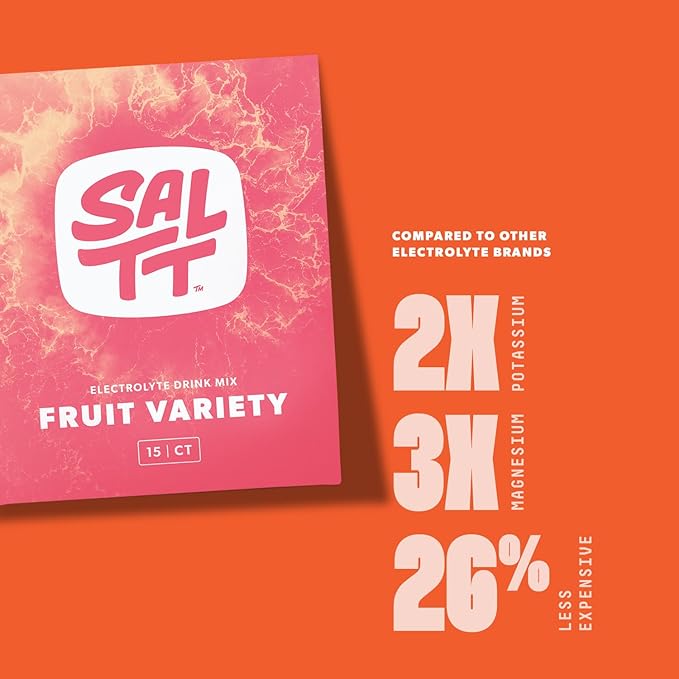 Keto Chow SALTT Electrolytes Powder Packets, Fruit Variety Pack (15 Packets) - Magnesium, Potassium, Sodium, Trace Minerals - Vegan & Gluten Free - Travel Essentials - Made in USA-FlexoryFit