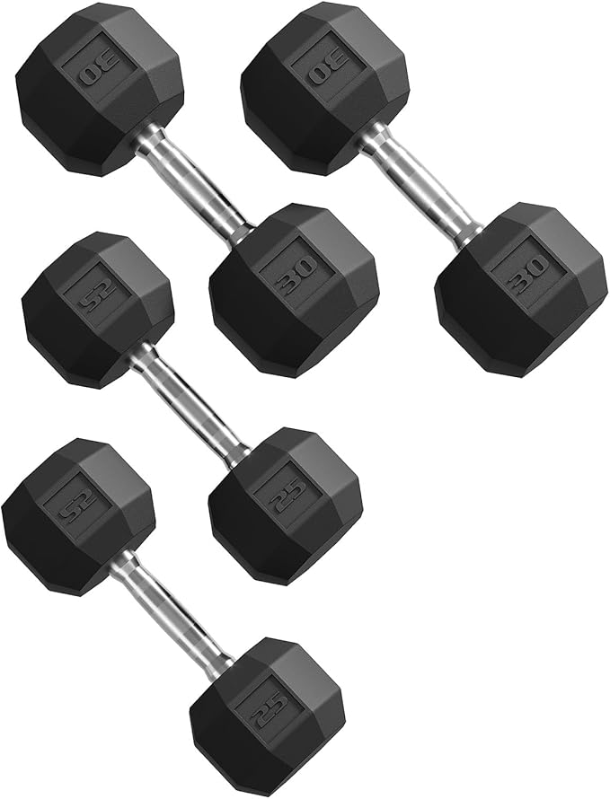 Rubber Coated Hex Dumbbell Weight Set, Multiple Sizes Exercise & Fitness Dumbbells,100LB Set,110LB Set,200LB,350LB,450LB,550LB, 35-50Lbs Pairs for Muscle Toning, Strength Building & Full Body Workout-FlexoryFit