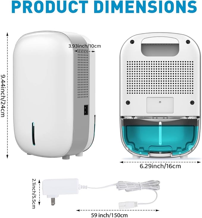 Mini Portable Dehumidifier for Home. Quiet. Auto Shut-OFF. Power Off Memory. Electric Dehumidifier for Small Space. Good for Small Bathroom Basement Bedroom Closet Safe Pantry RV Camper Yacht