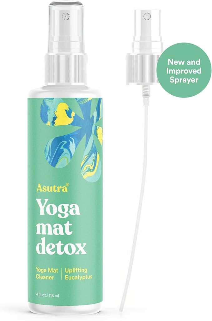ASUTRA Yoga Mat Cleaner Spray (Uplifting Eucalyptus), 4 fl oz - No Slippery Residue, Organic Essential Oils, Deep-Cleansing for Fitness Gear & Gym Equipment, Microfiber Towel Included-FlexoryFit