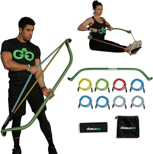 Gorilla Bow Original Portable Home Gym Resistance Bands and Bar System for Travel, Fitness, Weightlifting and Exercise Kit, Full Body Workout Equipment Set-FlexoryFit