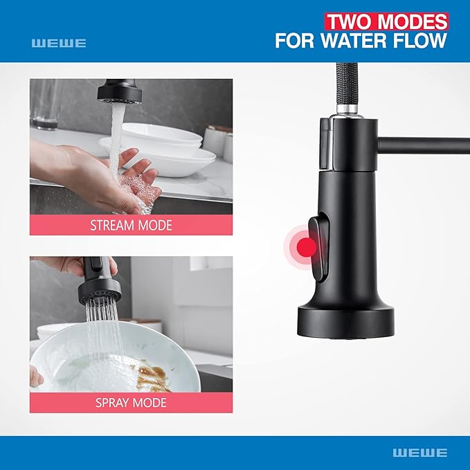 WEWE Faucet for Kitchen Sink, Kitchen Faucets Black Stainless Steel Commercial - Image 3