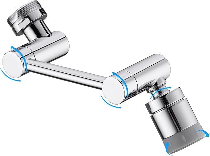 TIDYENDURE 1080°Swivel Faucet Extender, Sink Water Faucet Aerator Extension, 2-Flow Sprayer Faucet Head, Faucets Bubbler for Kitchen and Bathroom Sink Faucet, Tap Adjustment for Face Washing, Silver