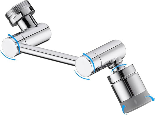 TIDYENDURE 1080°Swivel Faucet Extender, Sink Water Faucet Aerator Extension, 2-Flow Sprayer Faucet Head, Faucets Bubbler for Kitchen and Bathroom Sink Faucet, Tap Adjustment for Face Washing, Silver