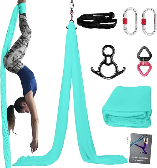 PRIOR FITNESS Aerial Silks Kit Colorful 9/15/20 Yards 40D Nylon Fabric Hammock Set With Hardware & Guide for All Levels Of Aerial Yoga Practice and Acrobatic Flying For Adults Aerial silk-FlexoryFit