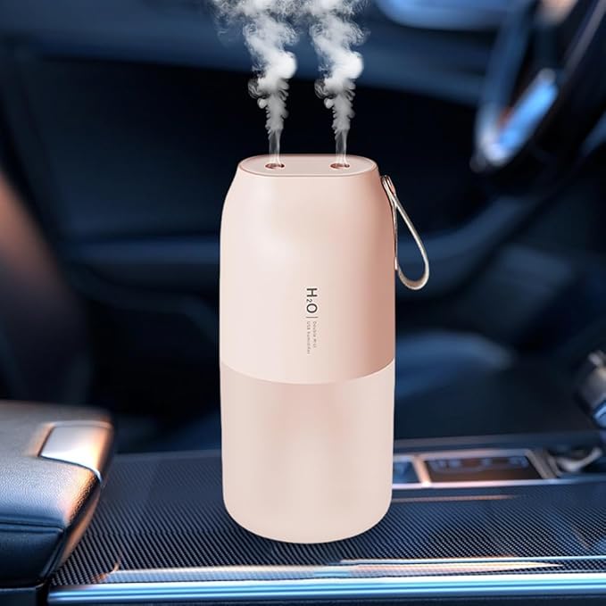 Dual Nozzle Portable Humidifier 300ml with Dual Spray Modes and Night Light for Bedroom and Car