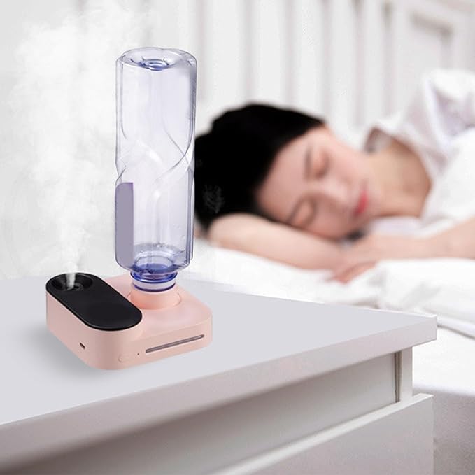 Mini Water Bottle Humidifier, Compact Size Design USB Charging Large Spray Portable Cordless Bottle Humidifier for Travel Car and Bedroom (Pink)