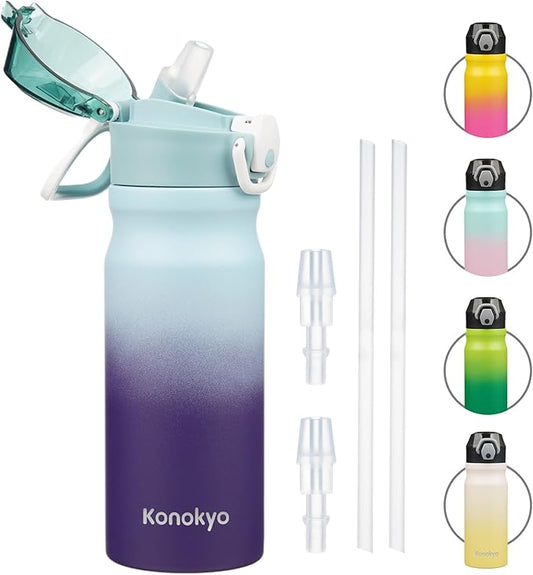 Insulated Water Bottle with Straw and Carry Loop,18 oz Stainless Steel Double Wall Vaccum Metal Water Flask with Leak-proof Lid,Ocean Dream-FlexoryFit