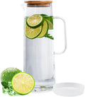 hjn Glass Pitcher with Lid Glass Water Carafe with Handle, Fridge Water Jug Cold or Hot Beverages, Iced Tea, Milk, Juice 1500ml/51oz & bamboo lid