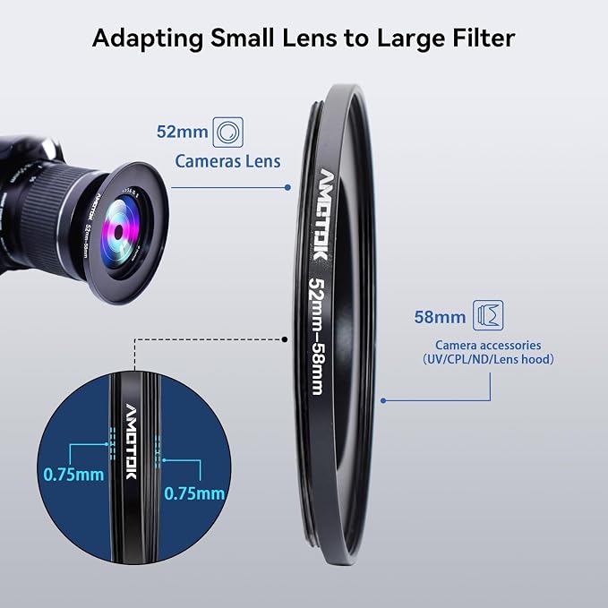 52mm Lens to 58mm Camera Filters Ring Compatible All 52mm Camera Lenses to 58mm - Image 4