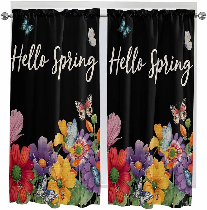 Spring Flowers Bedroom Curtains 63 Inches length, Watercolor Country Colorful by Unknown