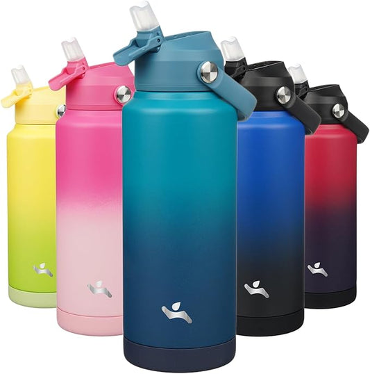 Insulated Water Bottle with Straw Lid,32 oz Stainless Steel Vacuum Metal Bottle with Silicone Handle,Vast-FlexoryFit