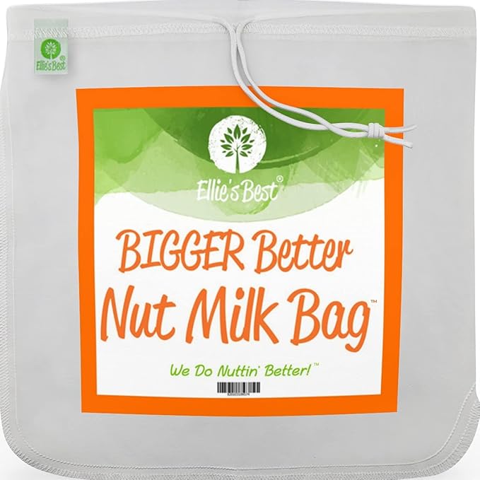 Ellie's Best Pro Quality Nut Milk Bag - Big 12"X12" Commercial Grade - Reusable Almond Milk Bag & All Purpose Strainer – Fine Mesh Nylon Cheesecloth & Cold Brew Coffee Filter - Free Recipes & Videos