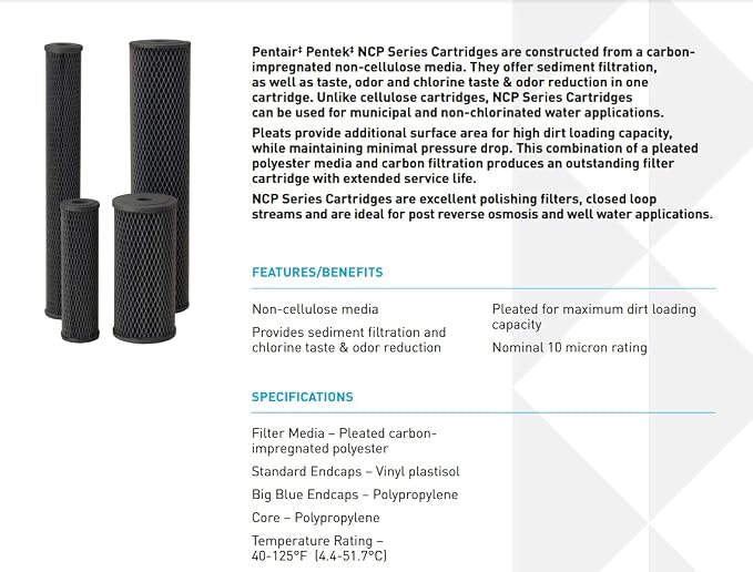 Pentair Pentek NCP-20BB Big Blue Carbon Water Filter, Whole House Non-Cellulose - Image 3