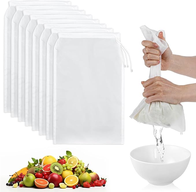 8 Pcs Cheese Cloth Bag for Straining, Nut Milk Bag Cheese Cloths Cloth Strainer for Juicing, Fine Mesh Strainer Reusable for Filtering Juice Coffee Yogurt Tea