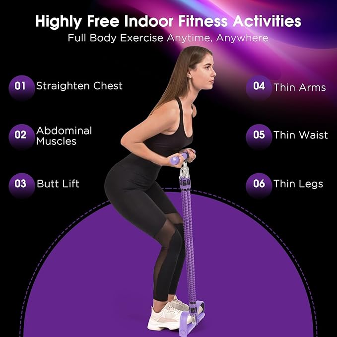 2025 Upgrade Pedal Resistance Band, 4-Tube Elastic Sit Up Pull Rope for Men and Women, Pedal Puller for Strength Training, Foot Resistance Rope for Physical Therapy, with 5Pcs Exercise Bands-FlexoryFit