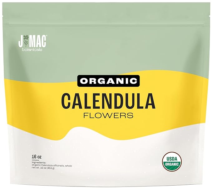J Mac Botanicals, Organic Calendula Flower (16 ounce), whole dried flowers and petals, loose leaf tea, marigold flower, USDA Certified Organic. Great for loose leaf teas, cocktail bombs, salve-FlexoryFit