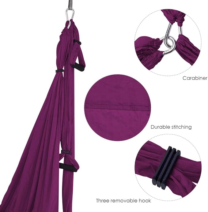 Aerial Yoga Swing Set with 2 Extension Straps - Anti-Gravity Aerial Yoga Hammock Sling for Inversion Exercises, Indoor Outdoor Home Gym Fitness Equipment-FlexoryFit