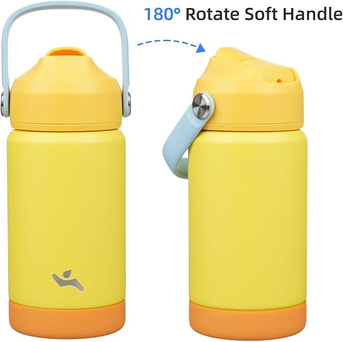 Insulated Water Bottle with Straw Lid,12 oz Stainless Steel Vacuum Metal Bottle with Silicone Handle,Yellow-FlexoryFit