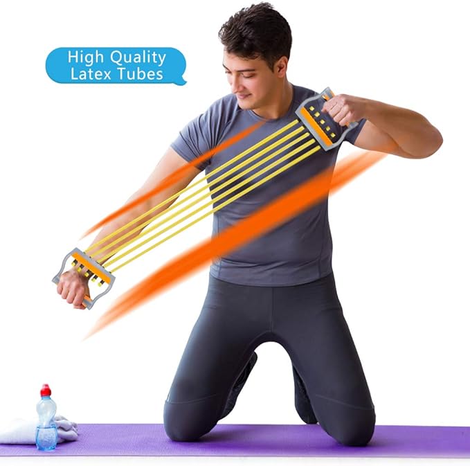 TOCO FREIDO Chest Expander | Arm Training, 5 Tubes Ajustable Arm Strength Trainer, Exercise Resistance Bands for Home Fitness Muscle Training Body Building-FlexoryFit