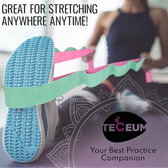 TECEUM Stretching Strap for Yoga & Physical Therapy – 10 Loops – Non-Elastic Leg Stretch Straps for Stretching, Exercising, Pilates, Post-Injury Rehabilitation for All Levels – Men & Women-FlexoryFit
