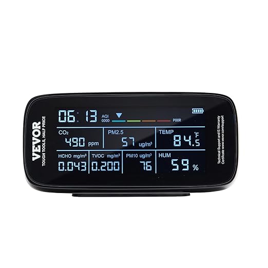 VEVOR Air Quality Monitor 9-in-1, CO2, Temperature, Humidity, Formaldehyde TVOC AQI Tester, Professional PM2.5 PM10 PM1.0 Particle Counter for Indoor/Outdoor, Air Quality Meter w/Alarm Thresholds