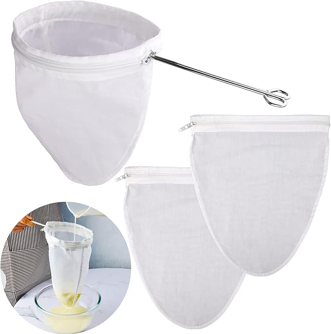 WMKGG Ultra Fine Mesh Strainer Bags, Reusable Mesh Filter Bags with Stainless Steel Handle Frame for Filter NutMilk, Coffee, Milk, Butter, Juices and Fresh Cheese (Small Size)(5.6"Wx9.8"D)