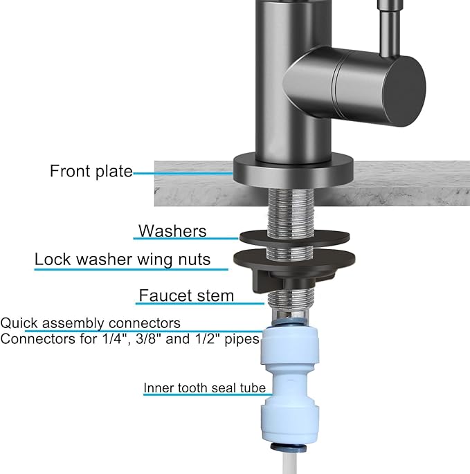 Kitchen Sink Faucet with Pull - Down Sprayer, 2 - Handle 3 - in - 1 Kitchen Sink Filter Faucet, Cold and Hot Mixer Drinking Water Faucet (Grey-01)