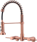 Wall Mount Kitchen Faucet Rose Gold, 8 Inch Center Wall Mount Kitchen Sink Faucet with Pull Down Sprayer with Sprayer Commercial, Red Copper