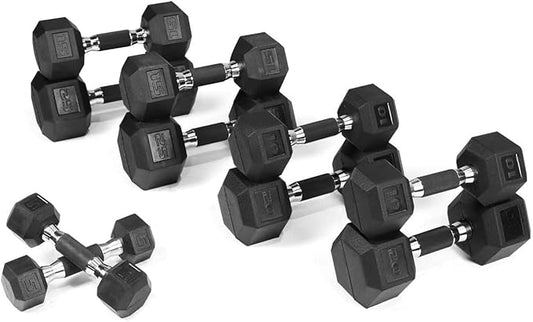 WF Athletic Supply Rubber Encased Hex Dumbbells with Rubber Grip Contoured Handle for Muscle Toning, Strength Building & Full Body Workout-FlexoryFit