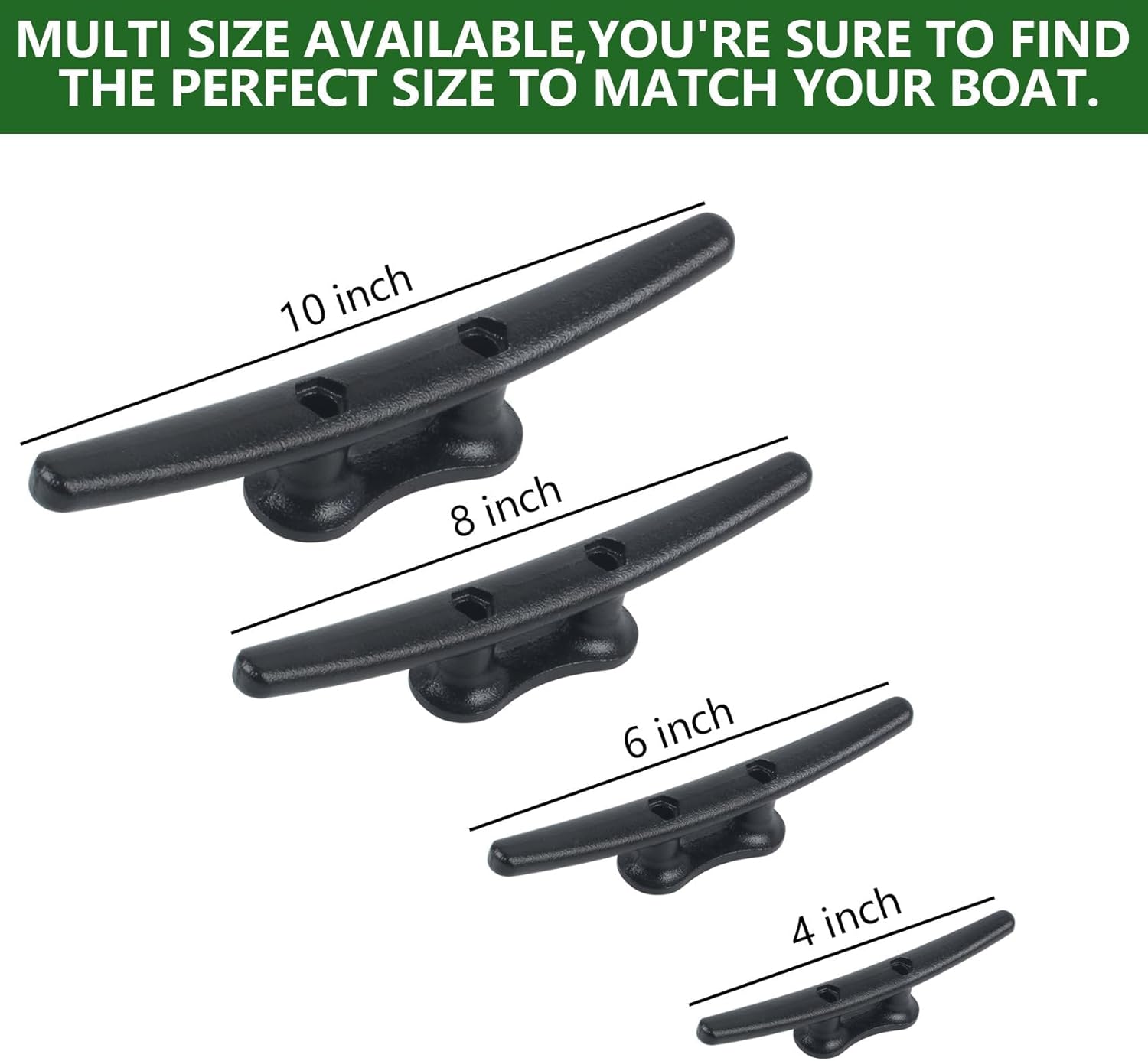 Dock Cleats 6/8/10 inch With Hardware,Electrophoretic Coated Black Boat Cleat Dock Boat Cleats,Rope Cleat Boat Dock Cleats Ideal for Boat Docks, Decks, Piers for Tying up Boats (2,4,6,8,12 Pack)