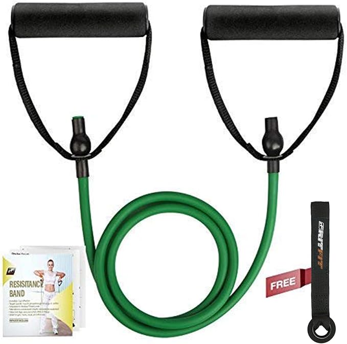 RitFit Single Resistance Exercise Band with Comfortable Handles - Ideal for Physical Therapy, Strength Training, Muscle Toning - Door Anchor and Starter Guide Included-FlexoryFit