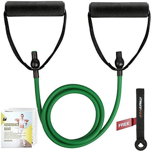 RitFit Single Resistance Exercise Band with Comfortable Handles - Ideal for Physical Therapy, Strength Training, Muscle Toning - Door Anchor and Starter Guide Included-FlexoryFit