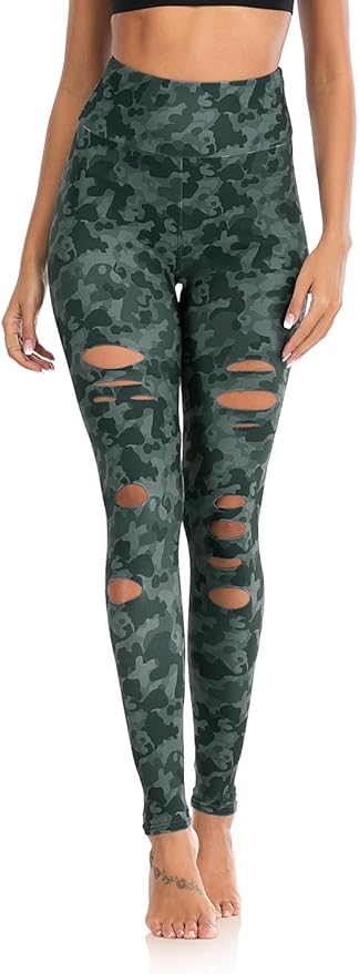 DIBAOLONG Womens High Waist Yoga Pants Cutout Ripped Tummy Control Workout Running Yoga Skinny Leggings-FlexoryFit