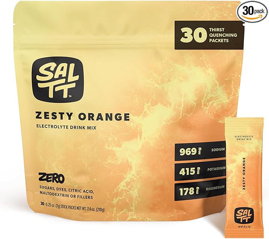 Keto Chow SALTT Electrolytes Powder Packets, Zesty Orange (30 Hydration Packets) - Magnesium, Potassium, Sodium, Trace Minerals - Vegan, Sugar Free, Gluten Free - Travel Essentials - Made in USA-FlexoryFit