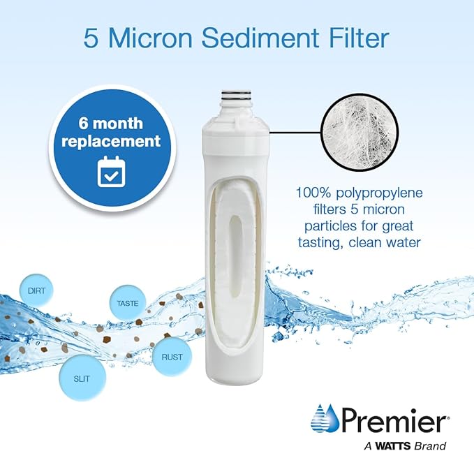 Watts Premier Annual RO Pure 5-Pack Filtration Kit for Pure Plus/Zero Pure Plus Reverse Osmosis System, Push Button Water Filter Replacement, 2 Sediment Filters, 2 Carbon Pre-Filters, 1 Post-Filter