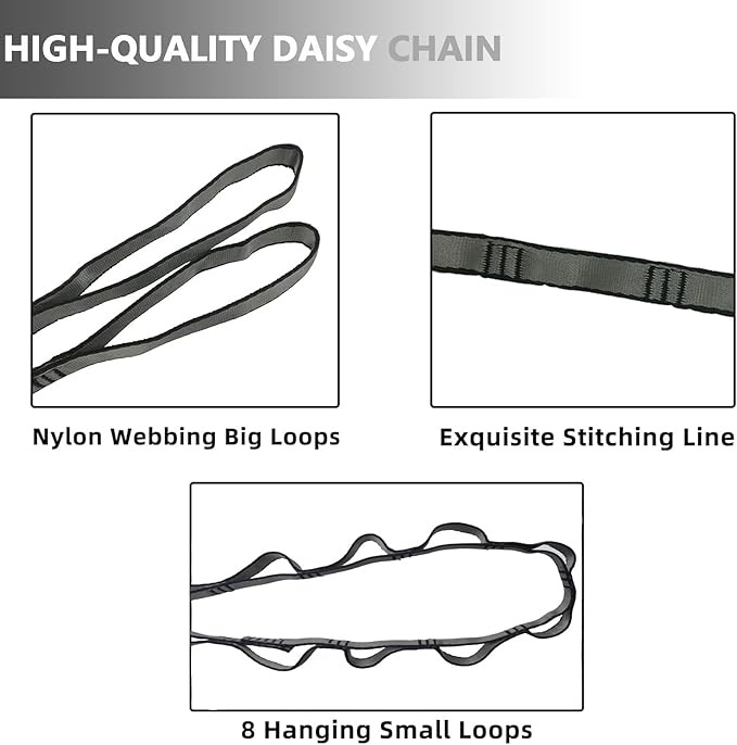 PRIOR FITNESS Yoga Straps Aerial Hammock Accessory Set, 2pcs Daisy Chain + 2pcs Carabiner, Aerial Silk Hardware with Daisy Chain Carabiner for Yoga Swing Pilates-FlexoryFit