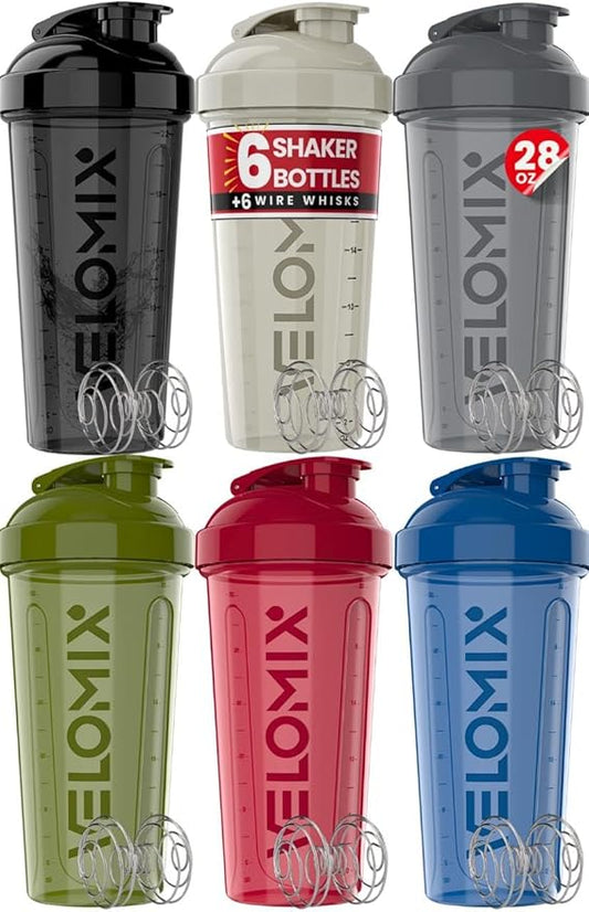 '-6 PACK- Shaker Cups for Protein Shakes 28 oz - 6x Wire Whisk | Leak Proof Protein Shaker Bottle for Protein Shakes, Shaker Bottle Pack for Pre & Post Workout (Stealth Edition)-FlexoryFit