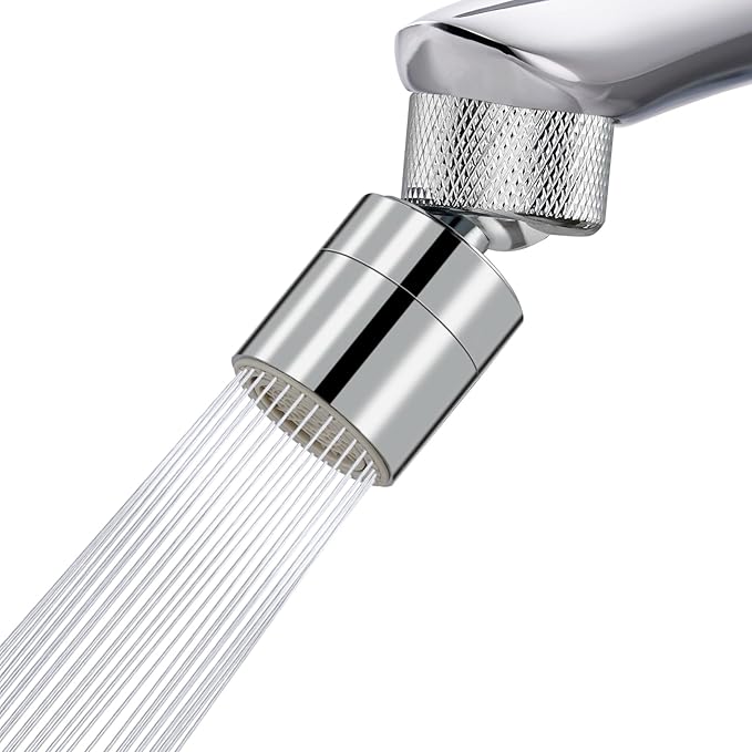 Hibbent Dual-function Solid Brass Faucet Aerator, Big Angle Rotate Metal Kitchen Sink Aerator 360 Degree Swivel Sink Sprayer Attachment-55/64 Inch Female Thread-Chrome