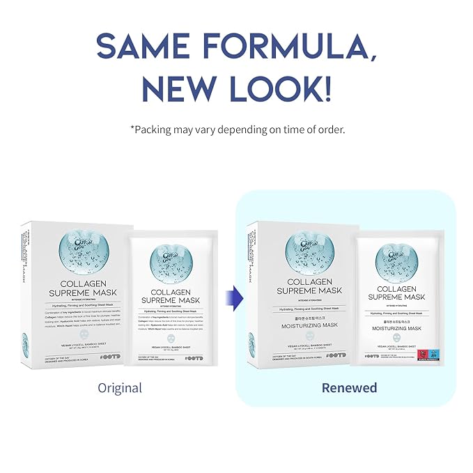 #OOTD Collagen Hydrating Sheet Masks for Face Korean Anti Aging Mask Sheet for Dry Skin & Sensitive Skin, EVE Vegan, Not Tested on Animals, No Parabens, No Sulfates, Hyaluronic Acid, Witch Hazel 10EA-FlexoryFit