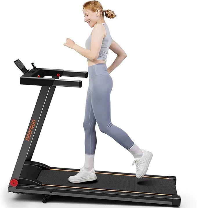 DeerRun Treadmills for Home with Incline and Handles, 3.5 HP Foldable Treadmill 350 LBS Weight Capacity for Small Spaces, Folding Running Machine with Smart APP-FlexoryFit