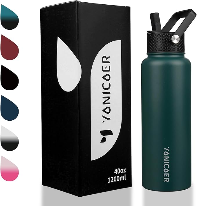 Insulated Water Bottle 64oz,Triple Wall Vacuum Stainless Steel(Dishwasher Safe),Leak Proof & Non-BPA,Flask Jug with Paracord Handle & Straw Spout Lids Sports-FlexoryFit