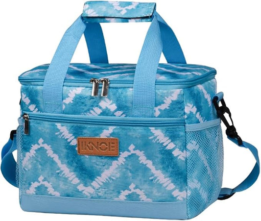 iknoe Large Foldable Cooler Bag, 8.5L Insulated Lunch Bag, Leakproof Lunch Cooler Tote with Multi-Bag Design Suitable for Beach, Picnic and Office Use, Blue White 15-Can-FlexoryFit