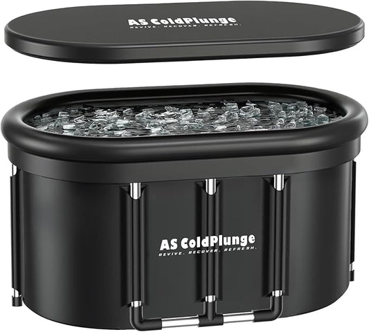 XXL Oval Ice Bath Tub for Cold Plunge, Portable Ice Pod with Lid, 148Gal Inflatable Cold Plunge Tub with 2 Drain Valves for Chiller Connection, Cold Therapy Recovery, Indoor Outdoor Use