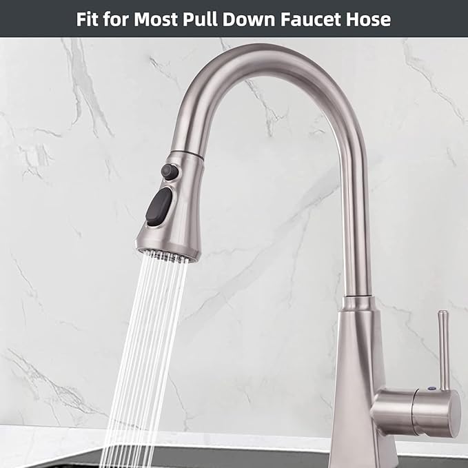 Hibbent Pull Down Spray Head for Kitchen Faucet, NSF/ANSI/CAN 61 & CUPC Certified 3-Function Spray Nozzle, 15 Adapters, Sink Faucet Head Replacement Compatible with Moen, Delta, Kohler, Brushed Nickel