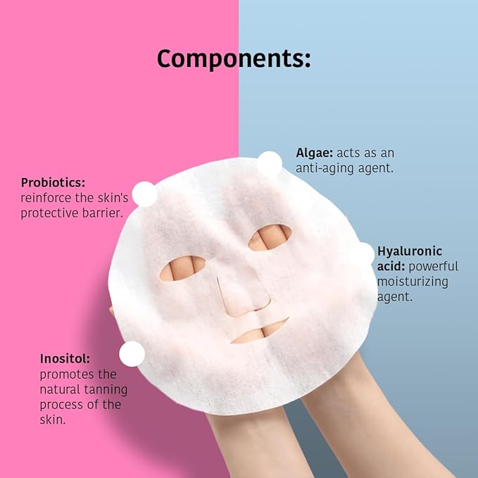 IROHA NATURE AFTERSUN Facial Mask that Nourishes & Prolongs Tan | 15 Pack | With Algae, Probiotics & Hyaluronic Acid | More Hydrated, Strengthened & Glowing Skin | Anti-Aging-FlexoryFit