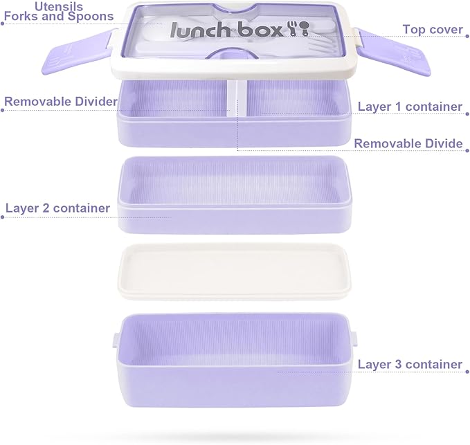 Iteryn Bento Box Lunch Box, 3 Layers Stackable Lunch Containers with Compartments - Leakproof Meal Prep Containers-FlexoryFit