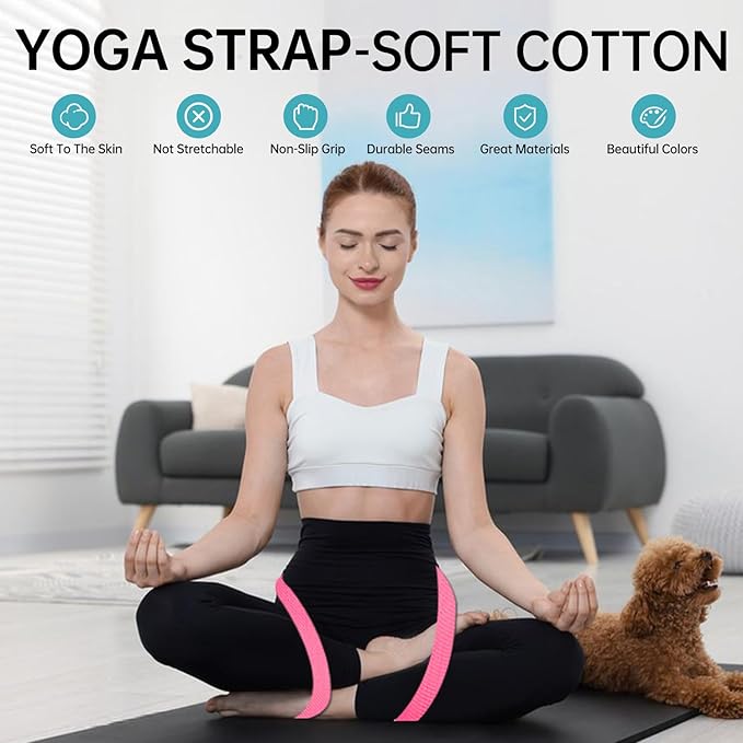 Yoga Exercise Adjustable Straps 8FT with Durable D-Ring for Pilates & Gym Workouts | Hold Poses, Stretch, Improve Flexibility & Maintain Balance-FlexoryFit