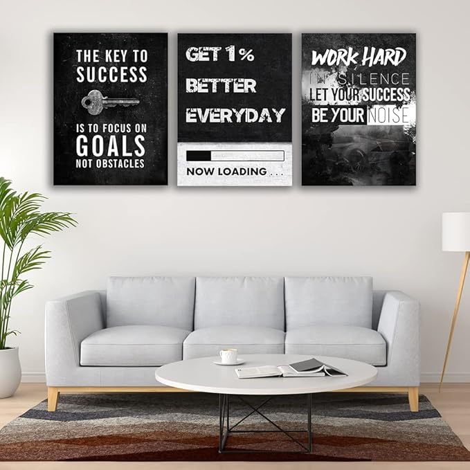 Yetaryy Motivational Poster Inspirational Wall Art 3 Pieces Canvas Painting Lion Artwork for Living Room Office Modern Home Decor Prints Pictures Wall Decor Framed Ready to Hang [48''Wx 24''H]-FlexoryFit