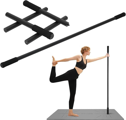 Yoga Stick, 5ft Exercise Stick for Mobility, Stretching Stick with Non-Slip Ends, Exercise Dowel for Pilates, Balance Pole and Stretch Bar for Stretching Equipment-FlexoryFit